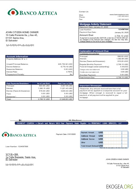 Relevé hypothécaire de Salvador Banco Azteca aux formats Word et PDF